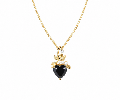 Whispervow 1.2ct Natural Black Onyx Heart Pendant Necklace Twisted Vine Leaves Nature-Inspired Jewelry Gothic Dark product view 1 of 4