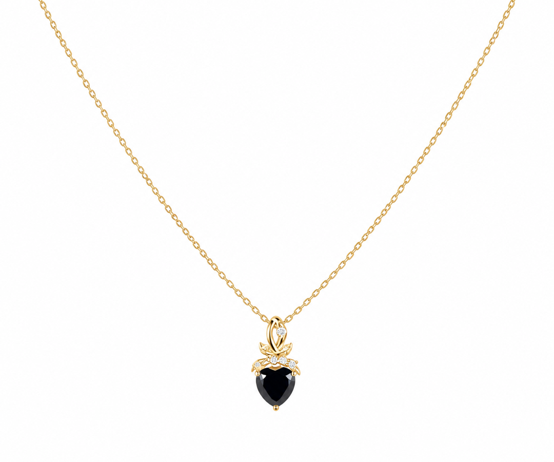 Whispervow 1.2ct Natural Black Onyx Heart Pendant Necklace Twisted Vine Leaves Nature-Inspired Jewelry Gothic Dark product view 2 of 4