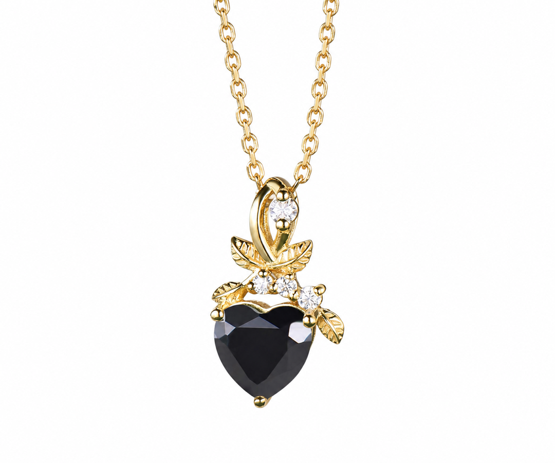 Whispervow 1.2ct Natural Black Onyx Heart Pendant Necklace Twisted Vine Leaves Nature-Inspired Jewelry Gothic Dark product view 3 of 4