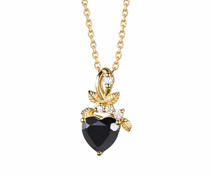 Whispervow 1.2ct Natural Black Onyx Heart Pendant Necklace Twisted Vine Leaves Nature-Inspired Jewelry Gothic Dark product view 3 of 4