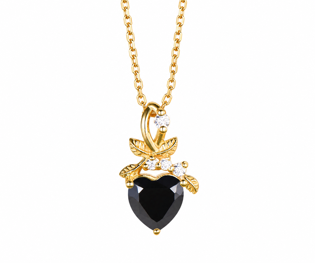 Whispervow 1.2ct Natural Black Onyx Heart Pendant Necklace Twisted Vine Leaves Nature-Inspired Jewelry Gothic Dark product view 4 of 4