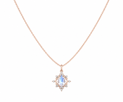 Whispervow Marquise Cut Rainbow Moonstone Necklace Celestial Moon Moissanite Halo Galaxy Necklace Pendant for Women product view 1 of 3