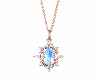 Whispervow Marquise Cut Rainbow Moonstone Necklace Celestial Moon Moissanite Halo Galaxy Necklace Pendant for Women product view 2 of 3