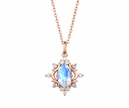 Whispervow Marquise Cut Rainbow Moonstone Necklace Celestial Moon Moissanite Halo Galaxy Necklace Pendant for Women product view 3 of 3