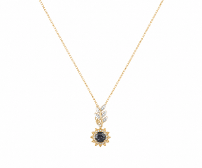 Whispervow Sunflower Charm Necklace Nature Inspired Black Rutilated Quartz Pendant Leaf Design Citrine Halo Necklace product view 4 of 4