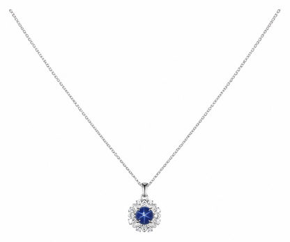 Whispervow 1ct 6.5mm Round Cut Blue Star Sapphire Necklace Art Deco Moissanite Halo Pendant Minimalist product view 4 of 4