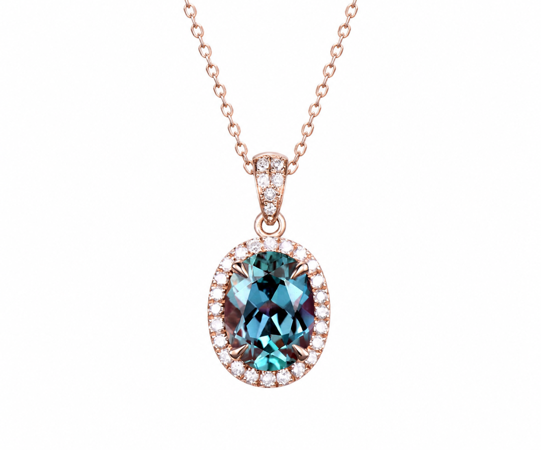 Whispervow 2ct oval cut alexandrite necklace vintage unique halo diamond necklace pendant women June birthstone product view 1 of 3