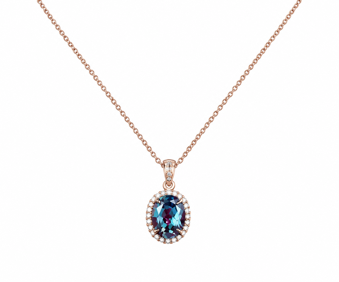 Whispervow 2ct oval cut alexandrite necklace vintage unique halo diamond necklace pendant women June birthstone product view 2 of 3