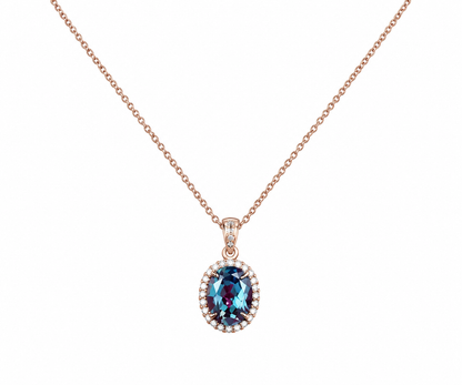 Whispervow 2ct oval cut alexandrite necklace vintage unique halo diamond necklace pendant women June birthstone product view 2 of 3