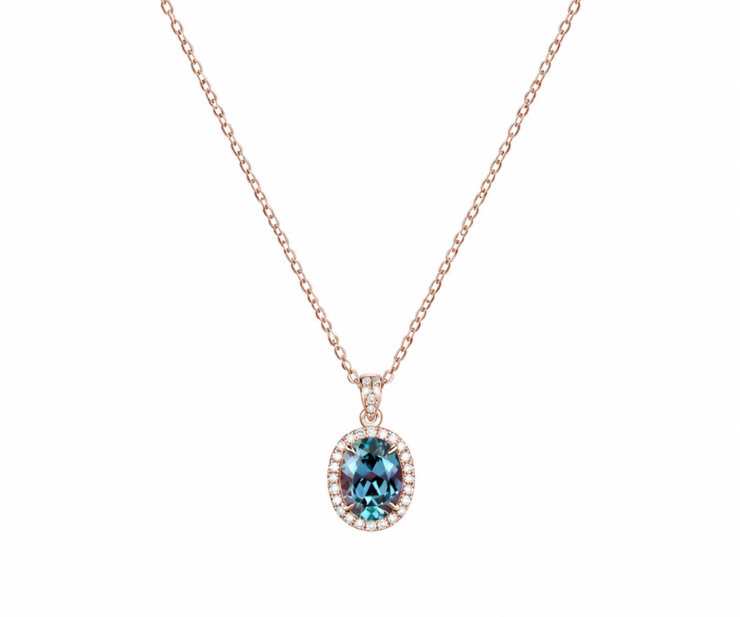Whispervow 2ct oval cut alexandrite necklace vintage unique halo diamond necklace pendant women June birthstone product view 3 of 3