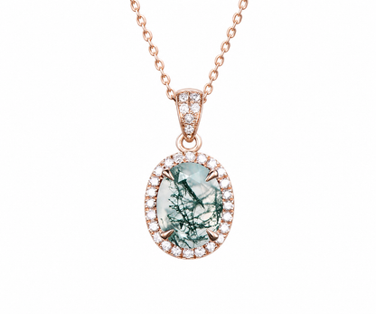 Whispervow 2ct oval cut green moss agate necklace vintage unique halo diamond necklace pendant women product view 1 of 4