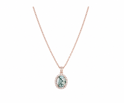 Whispervow 2ct oval cut green moss agate necklace vintage unique halo diamond necklace pendant women product view 4 of 4