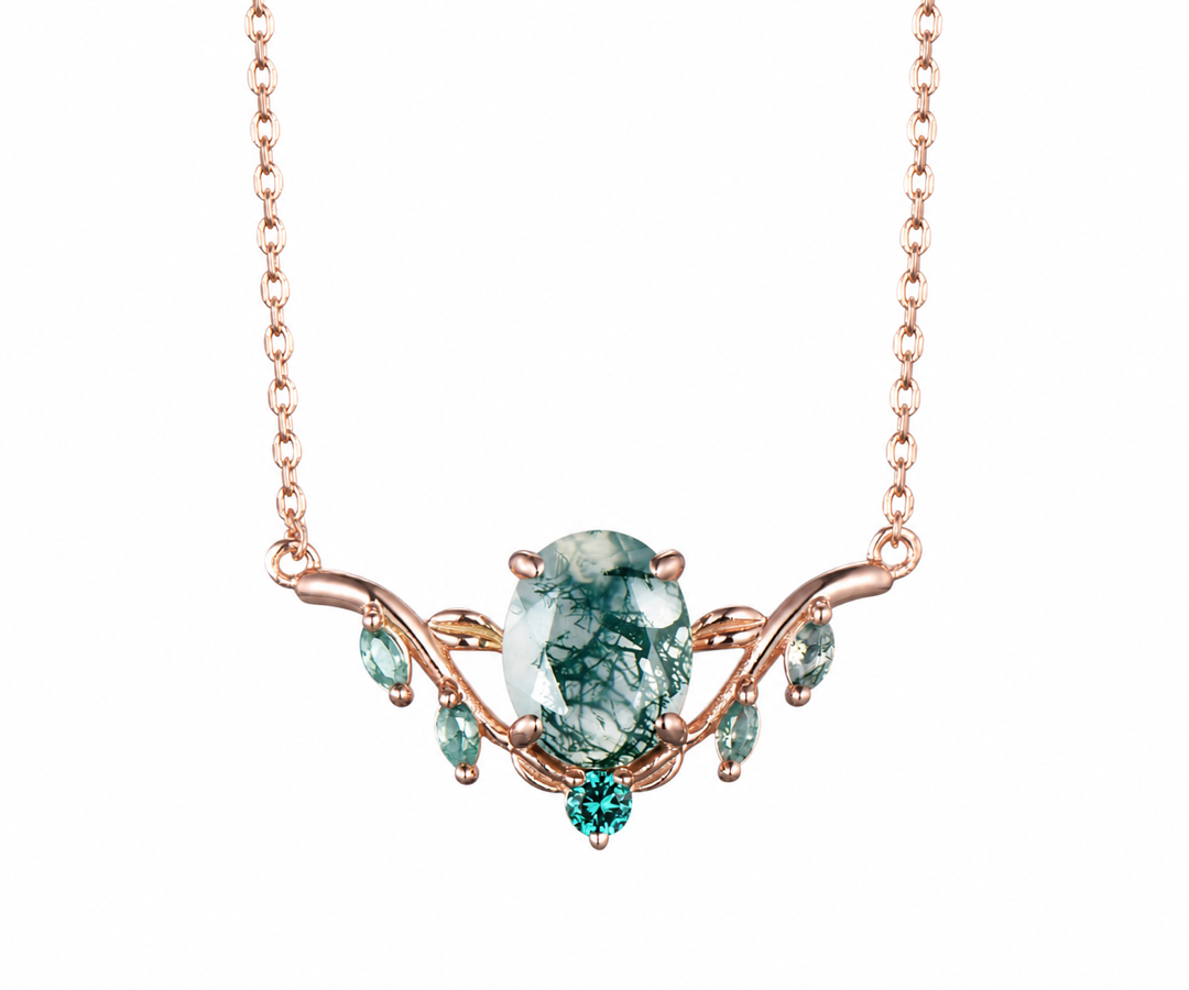 Whispervow 2ct oval cut natural moss agate necklace leaf nature inspired emerald necklace women gift product view 1 of 4