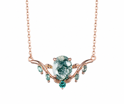 Whispervow 2ct oval cut natural moss agate necklace leaf nature inspired emerald necklace women gift product view 1 of 4