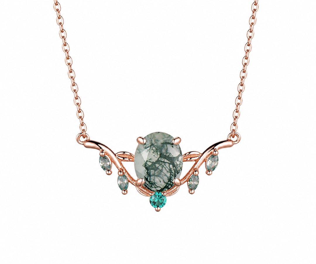 Whispervow 2ct oval cut natural moss agate necklace leaf nature inspired emerald necklace women gift product view 2 of 4