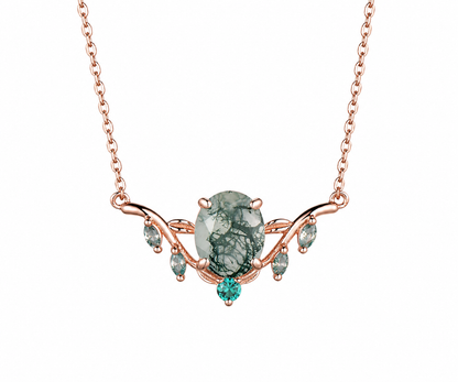 Whispervow 2ct oval cut natural moss agate necklace leaf nature inspired emerald necklace women gift product view 2 of 4