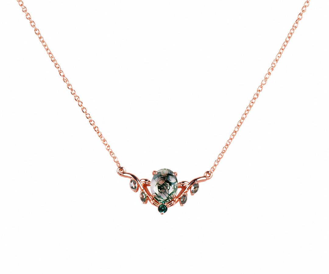 Whispervow 2ct oval cut natural moss agate necklace leaf nature inspired emerald necklace women gift product view 3 of 4