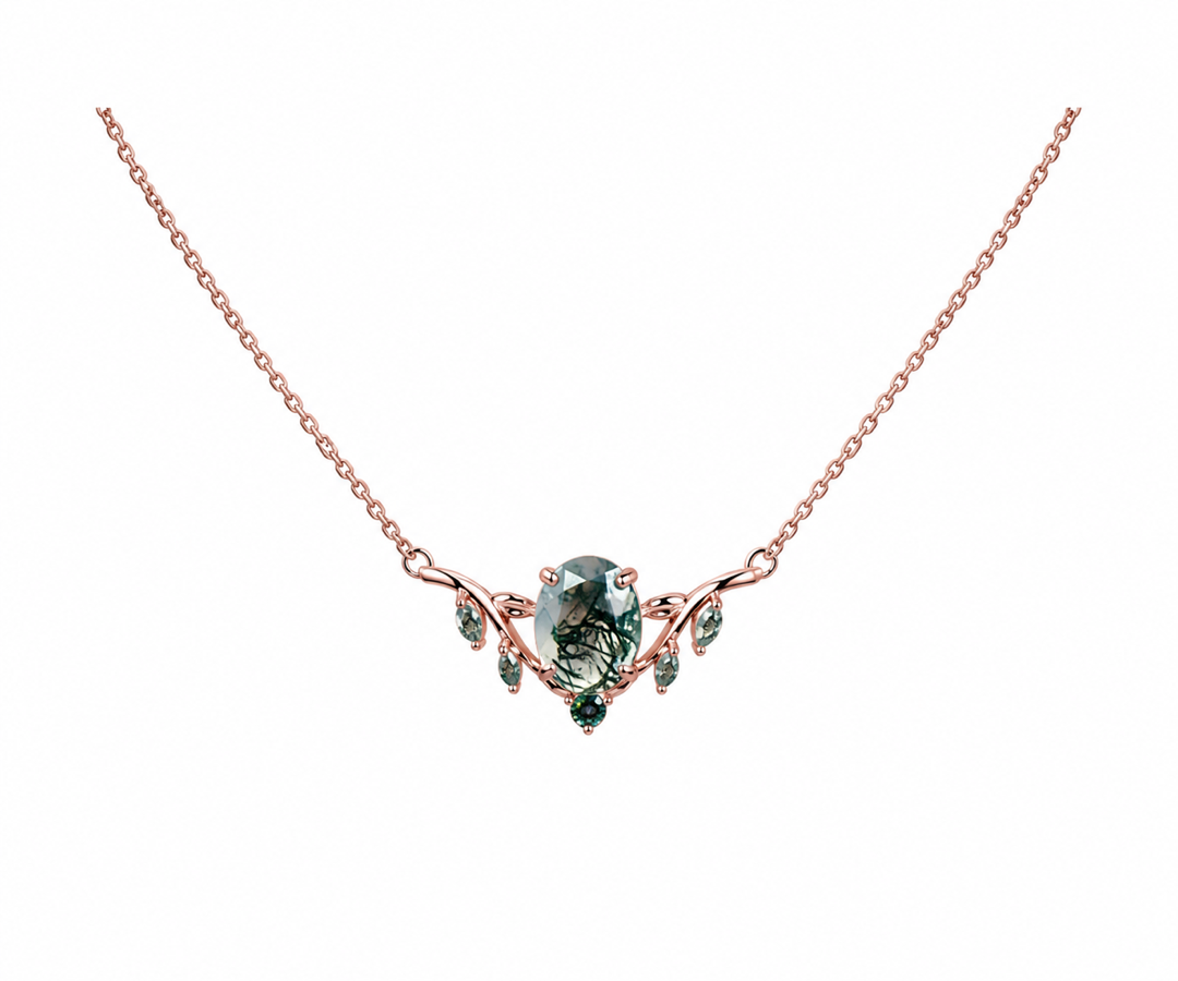 Whispervow 2ct oval cut natural moss agate necklace leaf nature inspired emerald necklace women gift product view 4 of 4