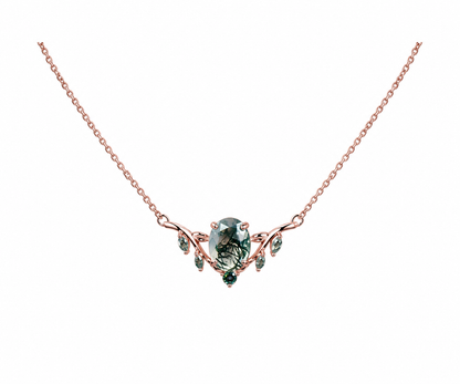 Whispervow 2ct oval cut natural moss agate necklace leaf nature inspired emerald necklace women gift product view 4 of 4