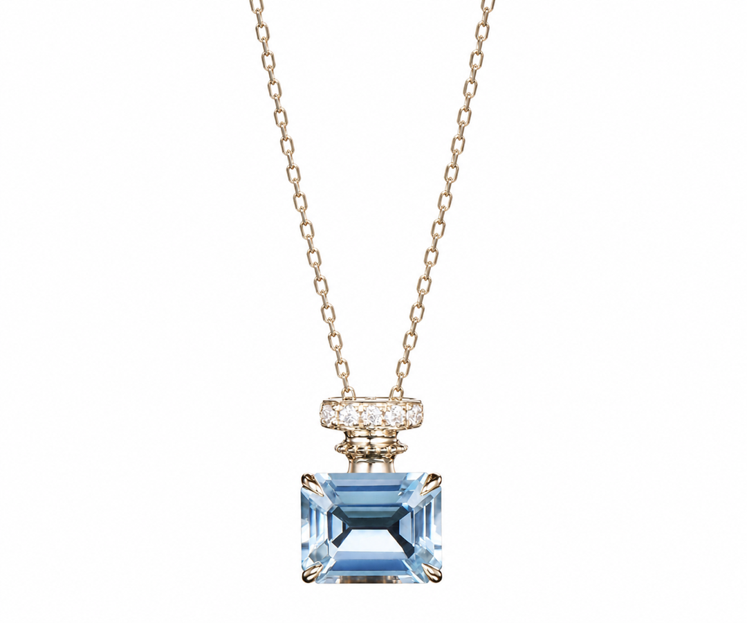 Whispervow 3ct Natural Aquamarine Emerald Cut Pendant Necklace Perfume Bottle Milgrain Design East West Light product view 1 of 4