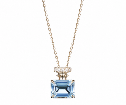 Whispervow 3ct Natural Aquamarine Emerald Cut Pendant Necklace Perfume Bottle Milgrain Design East West Light product view 1 of 4