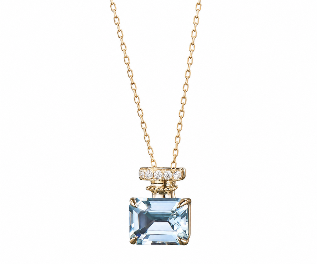 Whispervow 3ct Natural Aquamarine Emerald Cut Pendant Necklace Perfume Bottle Milgrain Design East West Light product view 2 of 4