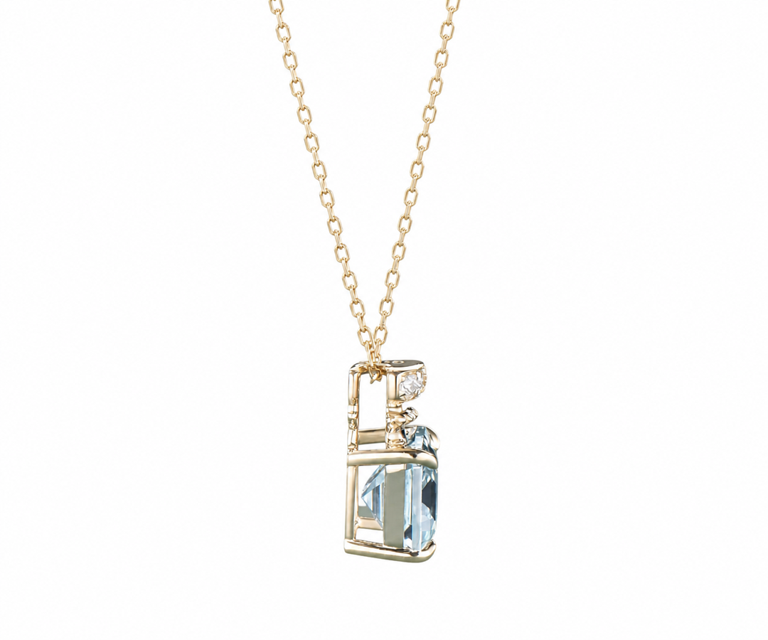 Whispervow 3ct Natural Aquamarine Emerald Cut Pendant Necklace Perfume Bottle Milgrain Design East West Light product view 3 of 4