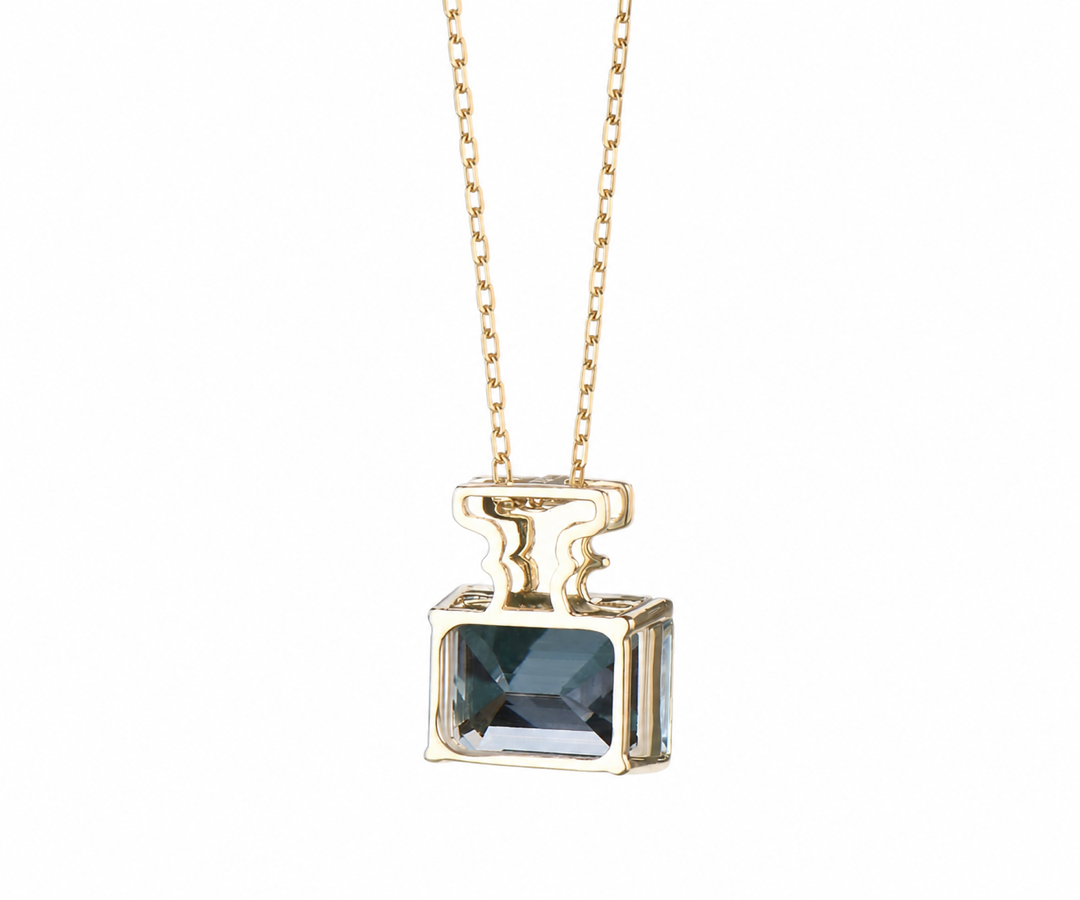 Whispervow 3ct Natural Aquamarine Emerald Cut Pendant Necklace Perfume Bottle Milgrain Design East West Light product view 4 of 4