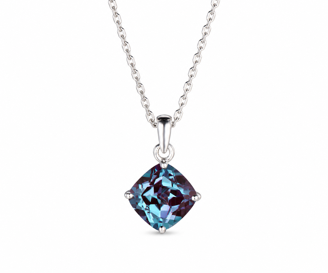 Whispervow Silver Cushion Cut Alexandrite Necklace product view 1 of 4