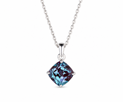Whispervow Silver Cushion Cut Alexandrite Necklace product view 1 of 4