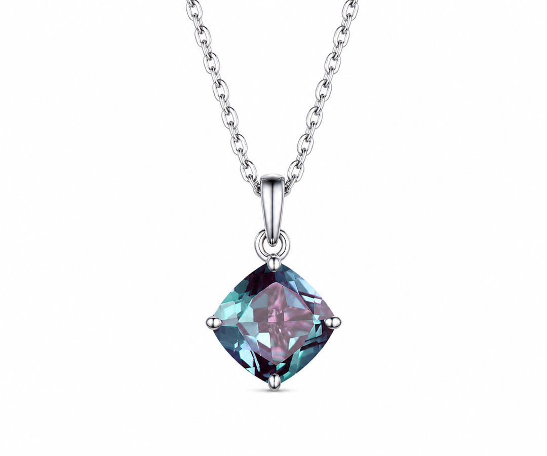 Whispervow Silver Cushion Cut Alexandrite Necklace product view 3 of 4