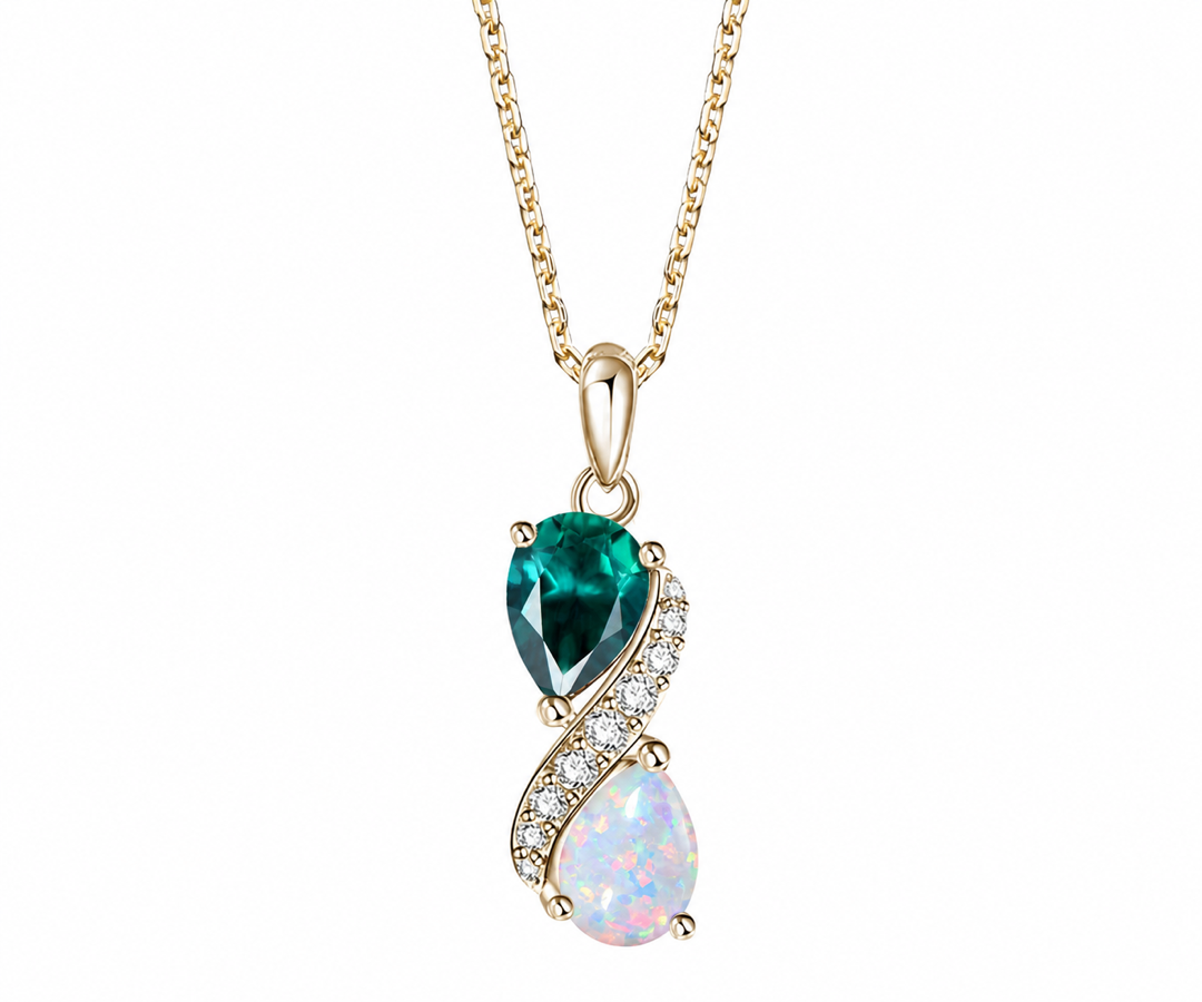Whispervow Silver Pear OpaL Emerald Necklace product view 2 of 4