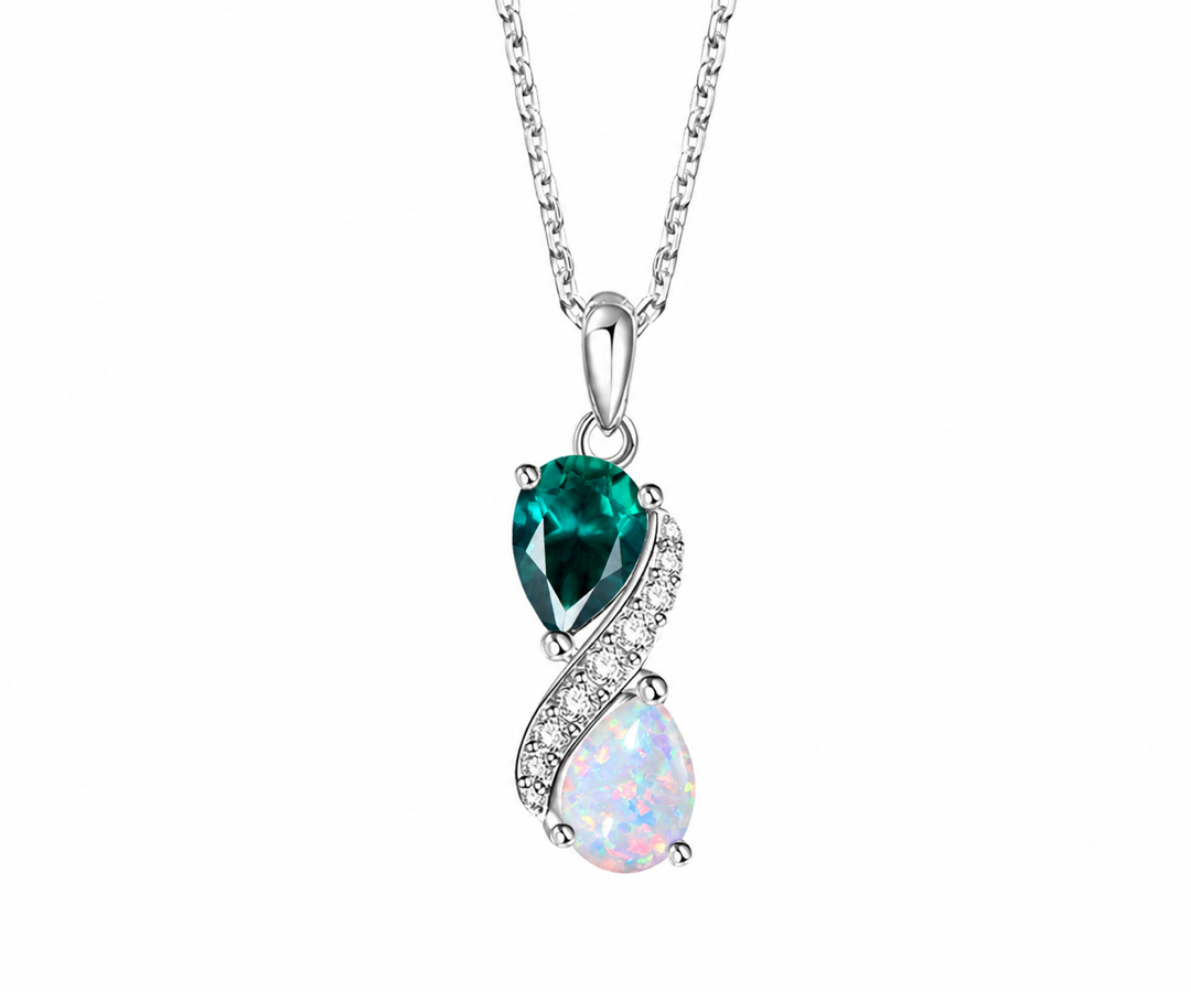 Whispervow Silver Pear OpaL Emerald Necklace product view 3 of 4