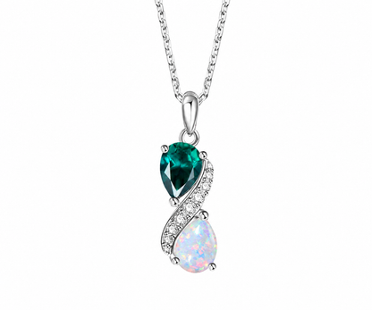 Whispervow Silver Pear OpaL Emerald Necklace product view 3 of 4