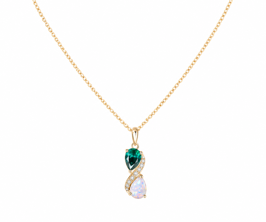 Whispervow Silver Pear OpaL Emerald Necklace product view 4 of 4
