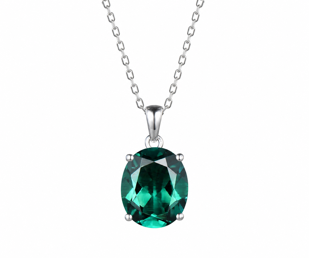 Whispervow 8ct-10x12mm Oval Cut Emerald Necklace Delicate May Birthstone Emerald Solitaire Pendant Dainty 925 Sterling product view 1 of 4