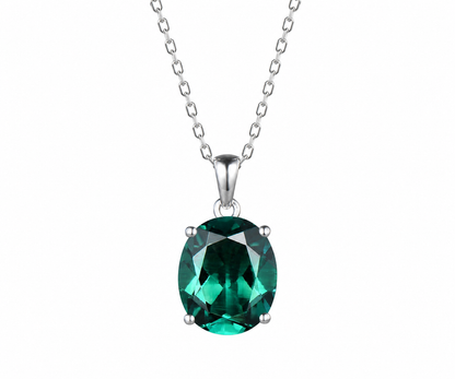 Whispervow 8ct-10x12mm Oval Cut Emerald Necklace Delicate May Birthstone Emerald Solitaire Pendant Dainty 925 Sterling product view 1 of 4