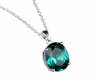 Whispervow 8ct-10x12mm Oval Cut Emerald Necklace Delicate May Birthstone Emerald Solitaire Pendant Dainty 925 Sterling product view 2 of 4