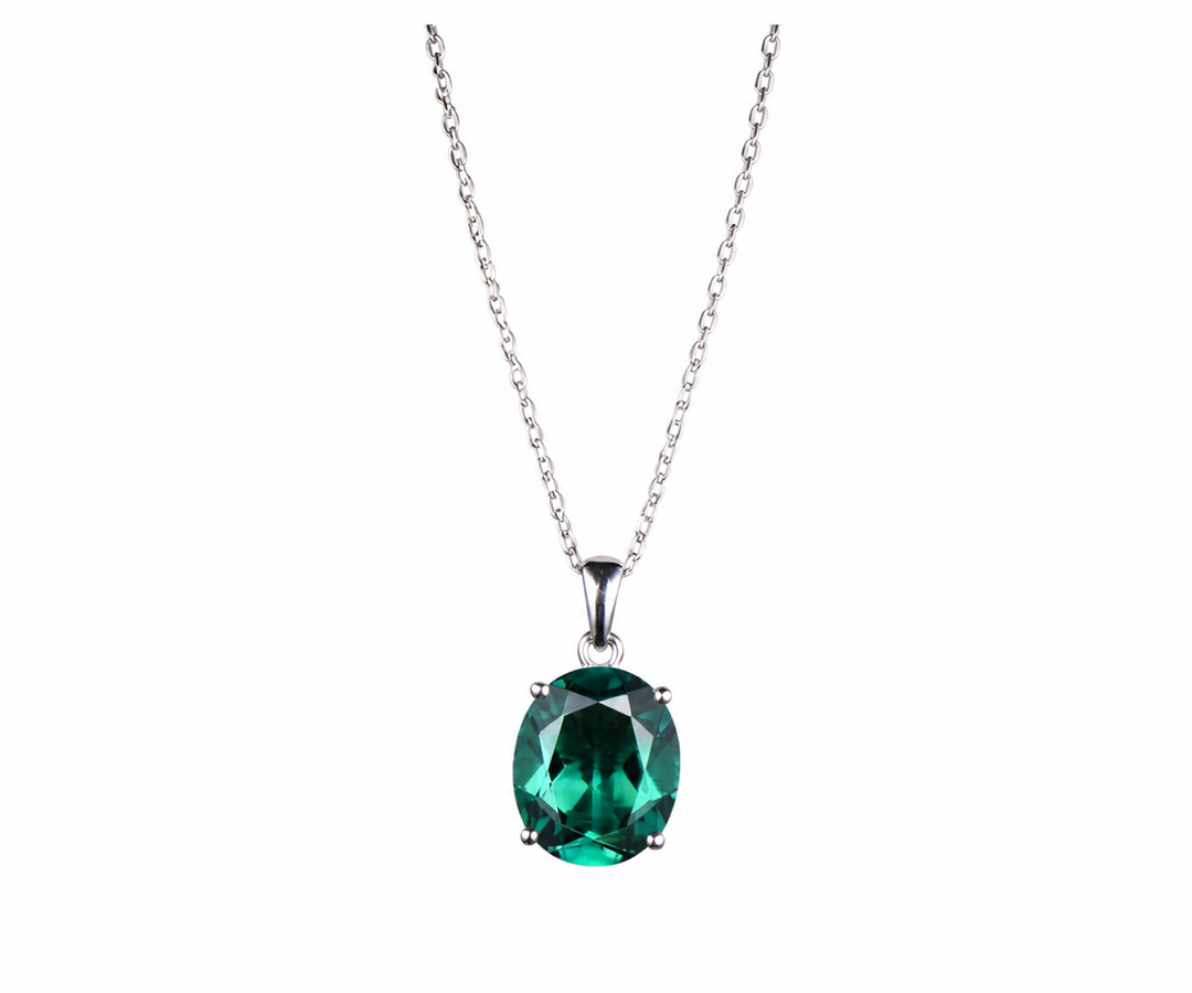 Whispervow 8ct-10x12mm Oval Cut Emerald Necklace Delicate May Birthstone Emerald Solitaire Pendant Dainty 925 Sterling product view 3 of 4