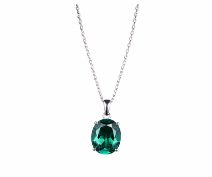 Whispervow 8ct-10x12mm Oval Cut Emerald Necklace Delicate May Birthstone Emerald Solitaire Pendant Dainty 925 Sterling product view 3 of 4