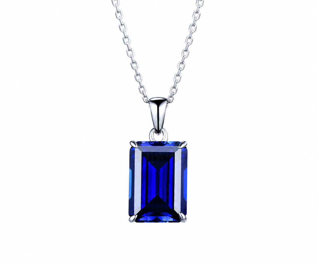 Whispervow 8ct emerald cut blue sapphire necklace solitaire pendant September birthstone anniversary bridal gift mother product view 1 of 4