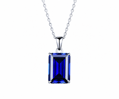 Whispervow 8ct emerald cut blue sapphire necklace solitaire pendant September birthstone anniversary bridal gift mother product view 1 of 4
