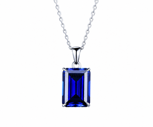 Whispervow 8ct emerald cut blue sapphire necklace solitaire pendant September birthstone anniversary bridal gift mother product view 1 of 4