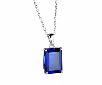 Whispervow 8ct emerald cut blue sapphire necklace solitaire pendant September birthstone anniversary bridal gift mother product view 2 of 4