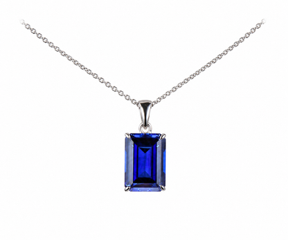 Whispervow 8ct emerald cut blue sapphire necklace solitaire pendant September birthstone anniversary bridal gift mother product view 3 of 4