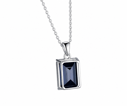 Whispervow 8ct emerald cut blue sapphire necklace solitaire pendant September birthstone anniversary bridal gift mother product view 4 of 4