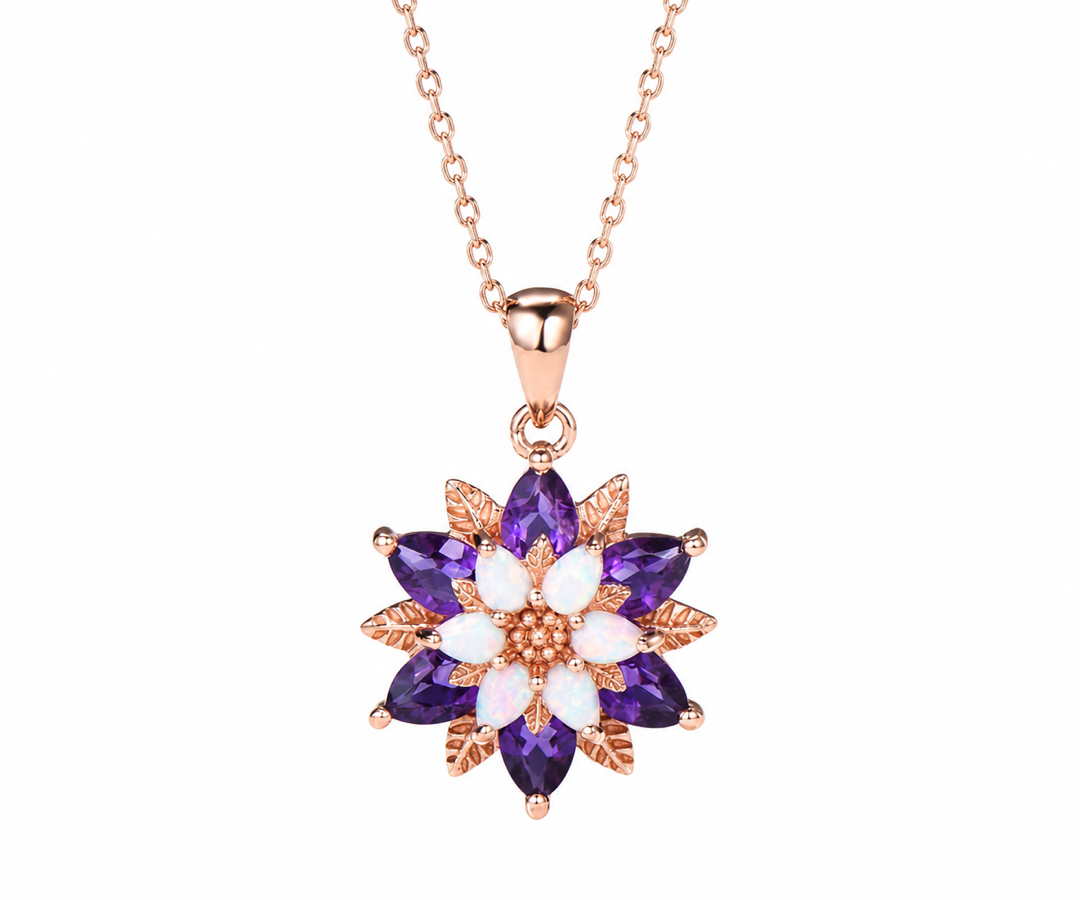 Whispervow Amethyst Opal Sunflower Necklace Floral Pendant 16-18 Inch Chain product view 1 of 4