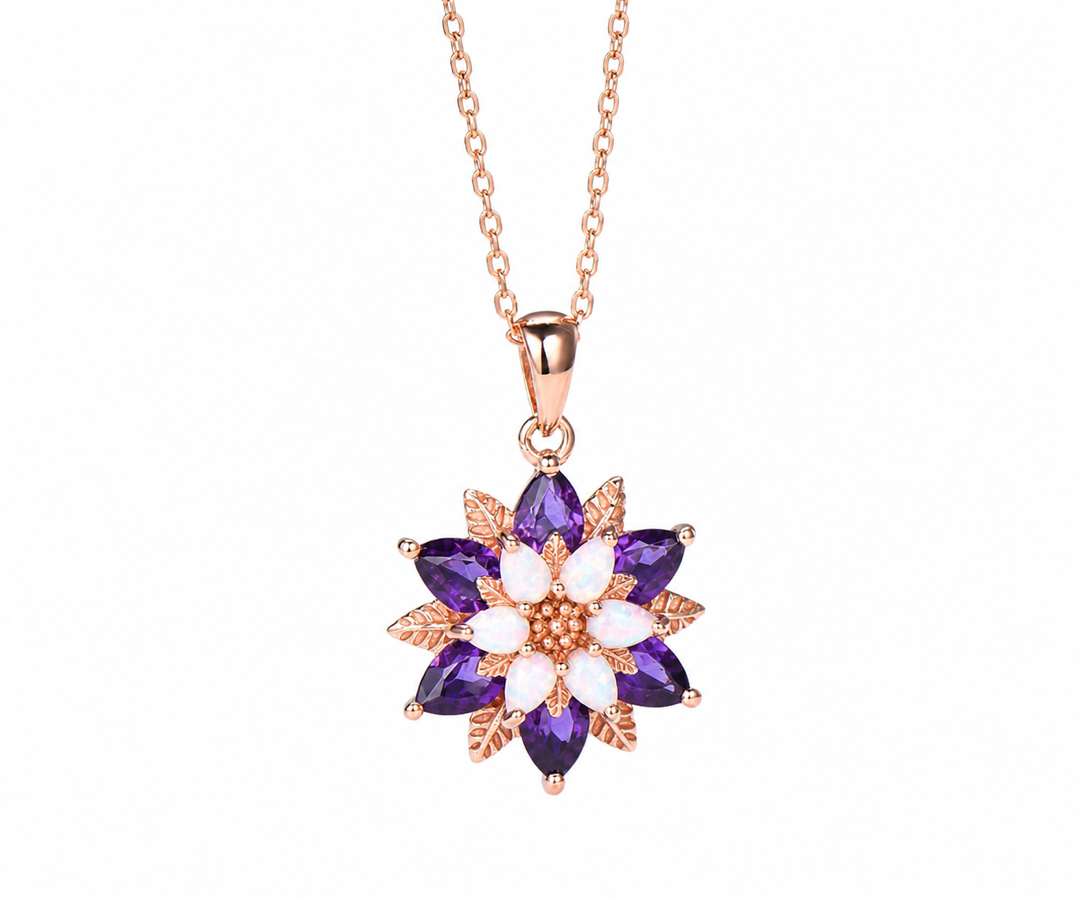 Whispervow Amethyst Opal Sunflower Necklace Floral Pendant 16-18 Inch Chain product view 2 of 4