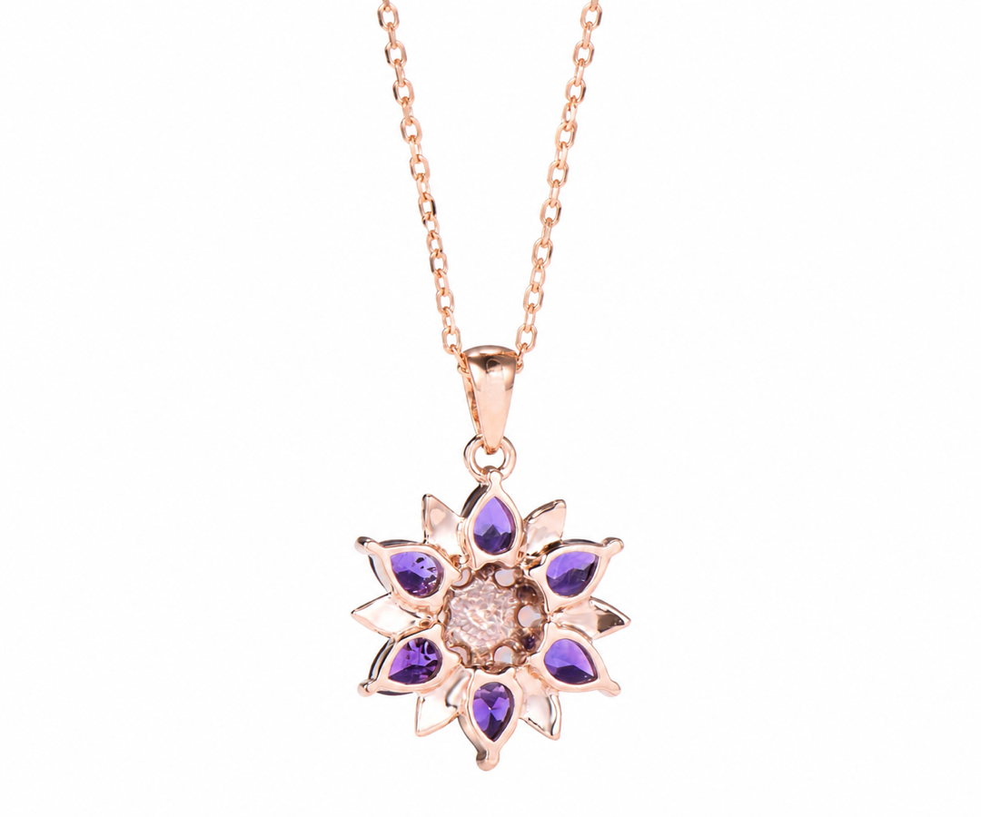Whispervow Amethyst Opal Sunflower Necklace Floral Pendant 16-18 Inch Chain product view 3 of 4