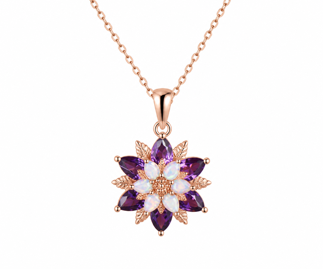 Whispervow Amethyst Opal Sunflower Necklace Floral Pendant 16-18 Inch Chain product view 4 of 4